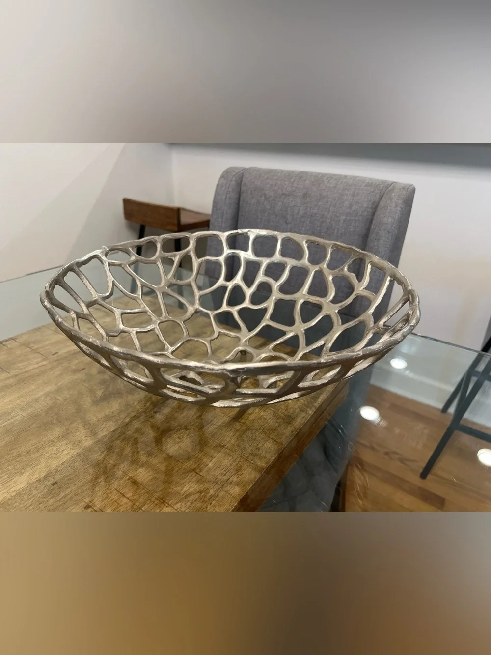 Large Cyan Design Enigma Openwork Decorative Metal Bowl - Metallic Silver
